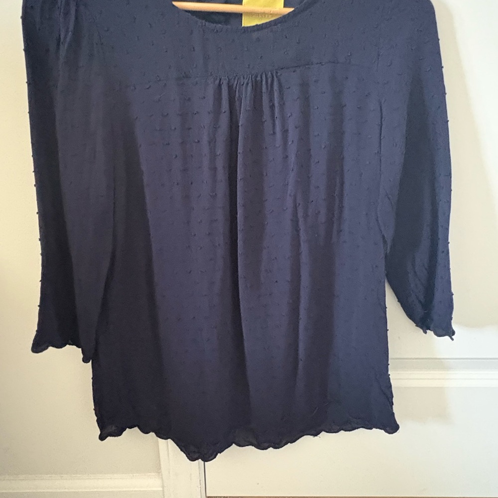 Anthropologie Maeve Navy Textured Swiss Dot Women’s 3/4 sleeve Blouse 4